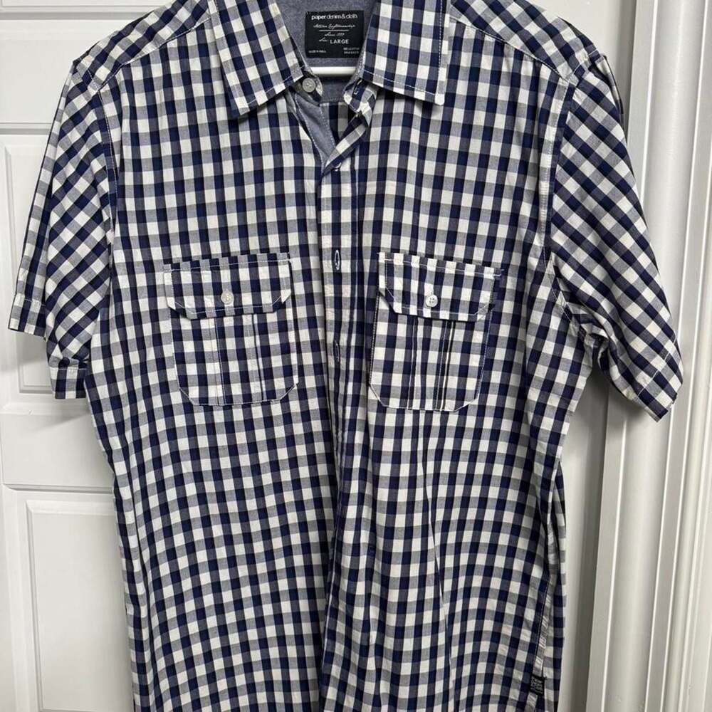 Paper Denim & Cloth Blue Gingham Short Sleeve Button Up Shirt Large